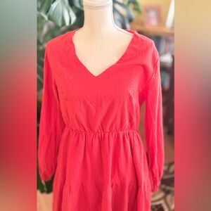 Fancyinn Vibrant Coral Long Sleeve Dress NWT